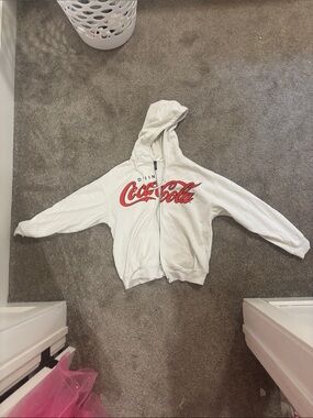 H&M White Hoodie with Red Script Logo